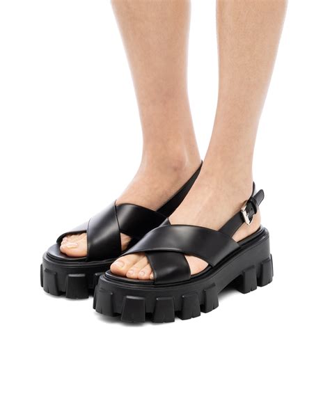 prada monolith brushed leather sandals.